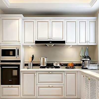 Armoire de cuisine de profil aluminium de style européen contemporain avec finition blanche de luxe
