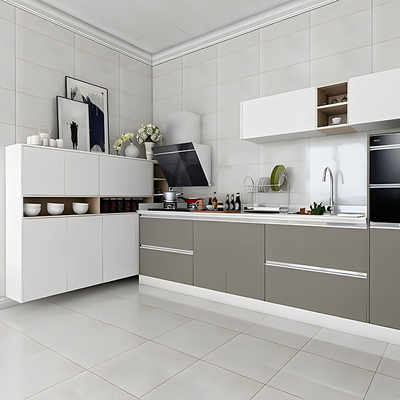 Armoire de cuisine de profil aluminium de style européen contemporain avec finition blanche de luxe